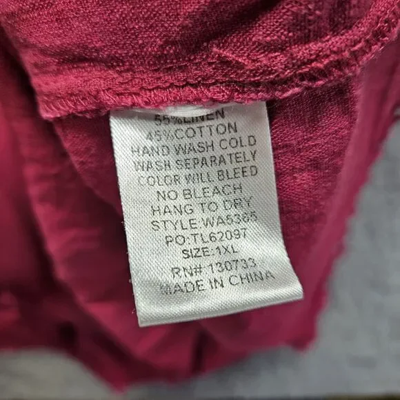 Umgee Pink Fushia Dress Collared Womens Size XL Linen Cotton Casual Knee Length - Picture 7 of 8